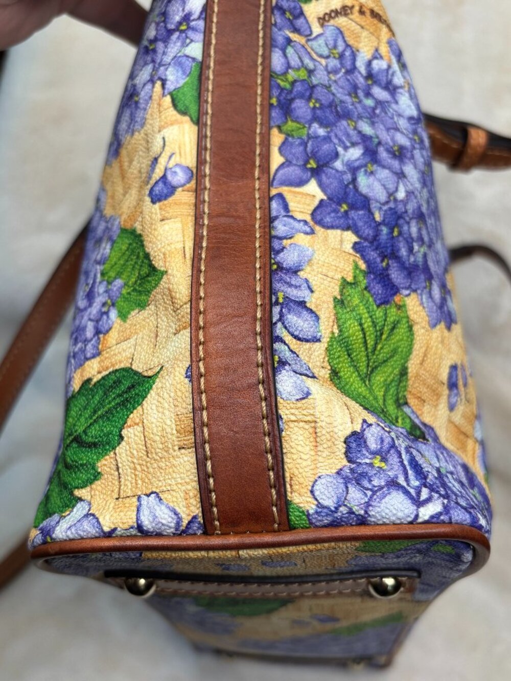 Dooney & Bourke Purple Hydrangea With Yellow Basketweave Design Shopper Tote Bag - Picture 12 of 16